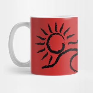 Tropical paradise, sun wave and palm black Mug